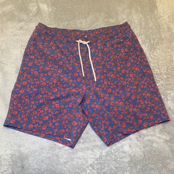 Fair Harbor Mens Floral Swim Trunks Shorts Blue Red Elastic Waist Medium - Picture 1 of 9